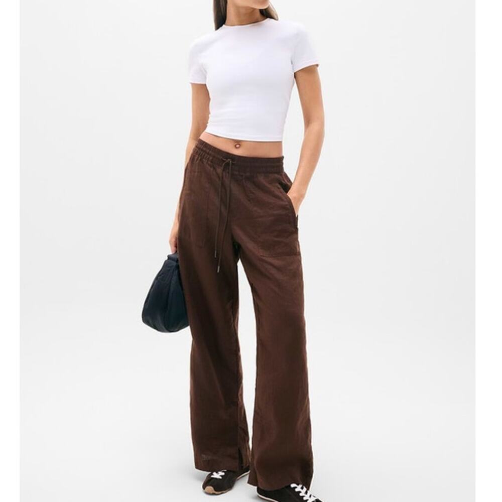Athleta Retreat Wide Leg Linen Hi-Rise Pull On Pants Chocolate Brown Sz. XXS - Picture 1 of 7